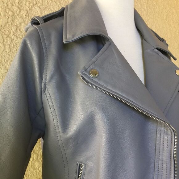 BCBG Faux Leather Front Zip Jacket Gray S - Picture 2 of 8